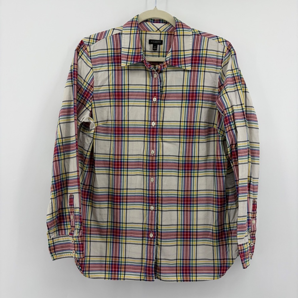 Talbots Button Down Shirt Multicolor Women Size M Plaid Cotton Long Sleeve Top